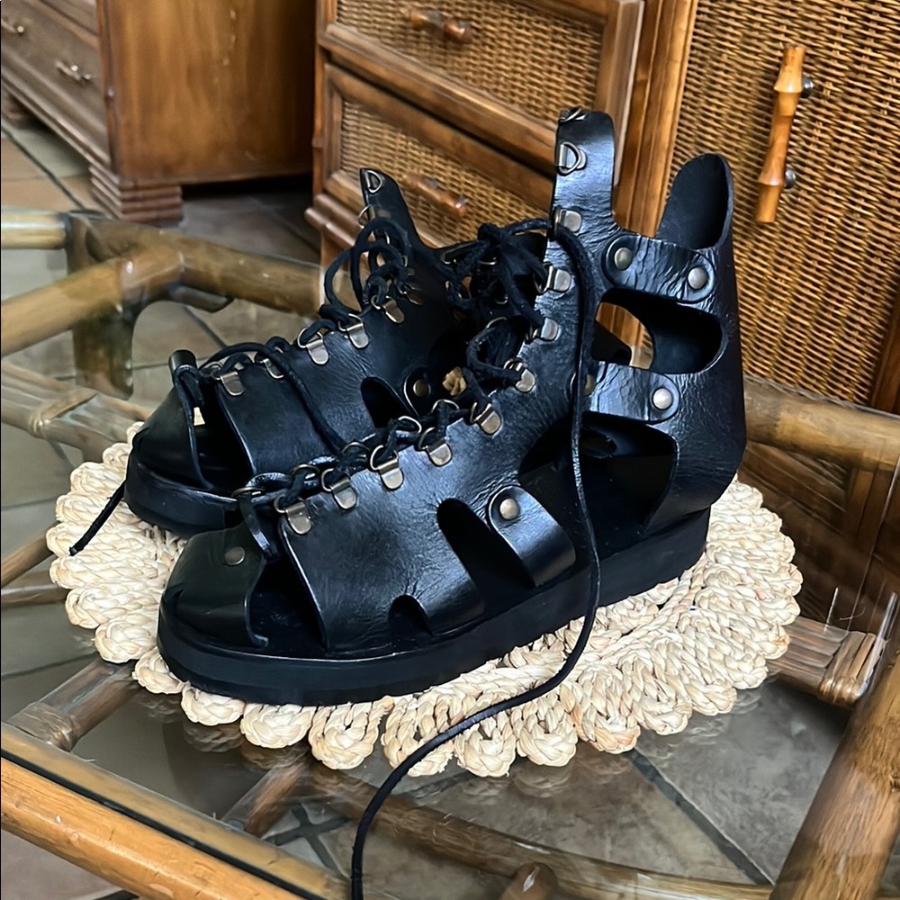 Black Lace-Up Gladiator Sandals - Women